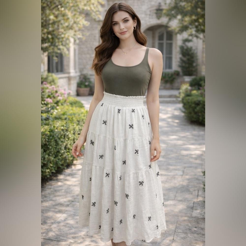 Elegant White Embroidered Skirt
